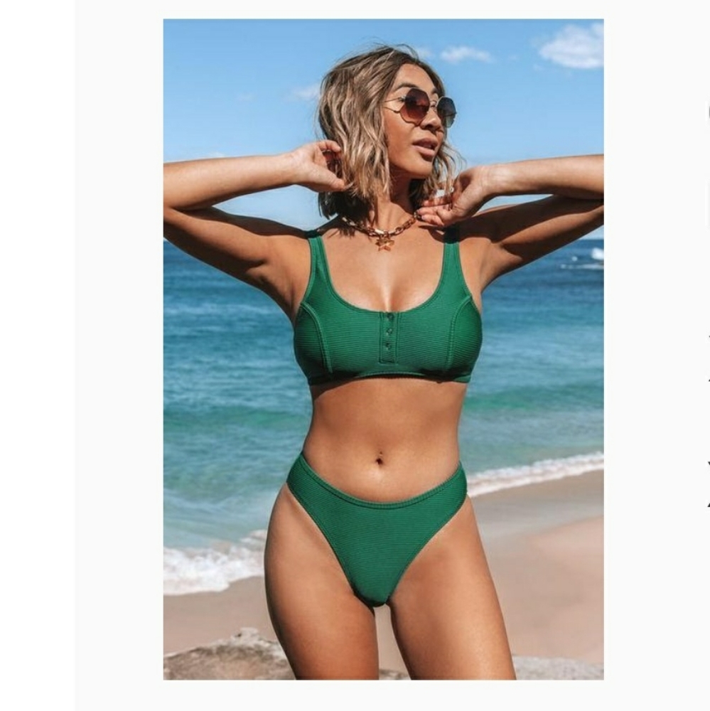 Green Buttoned Mid-Rise Bikini XL